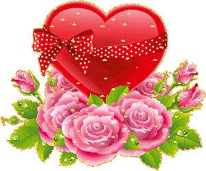 Gif animé coeur ruban et fleurs